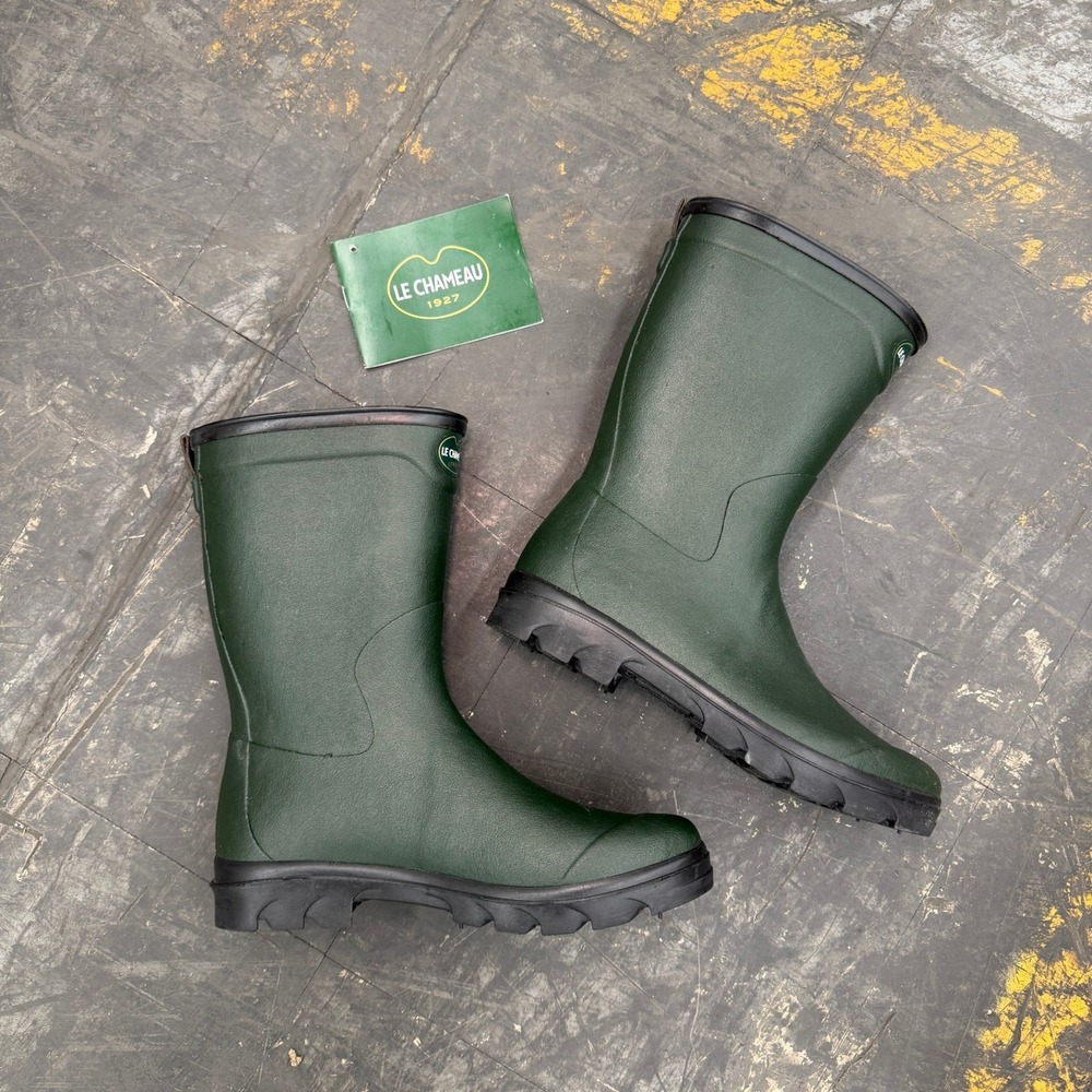 Le Chameau Modern Bon Anjou Vert Fonce Tartan Lining Rubber Hunting Rain Boots